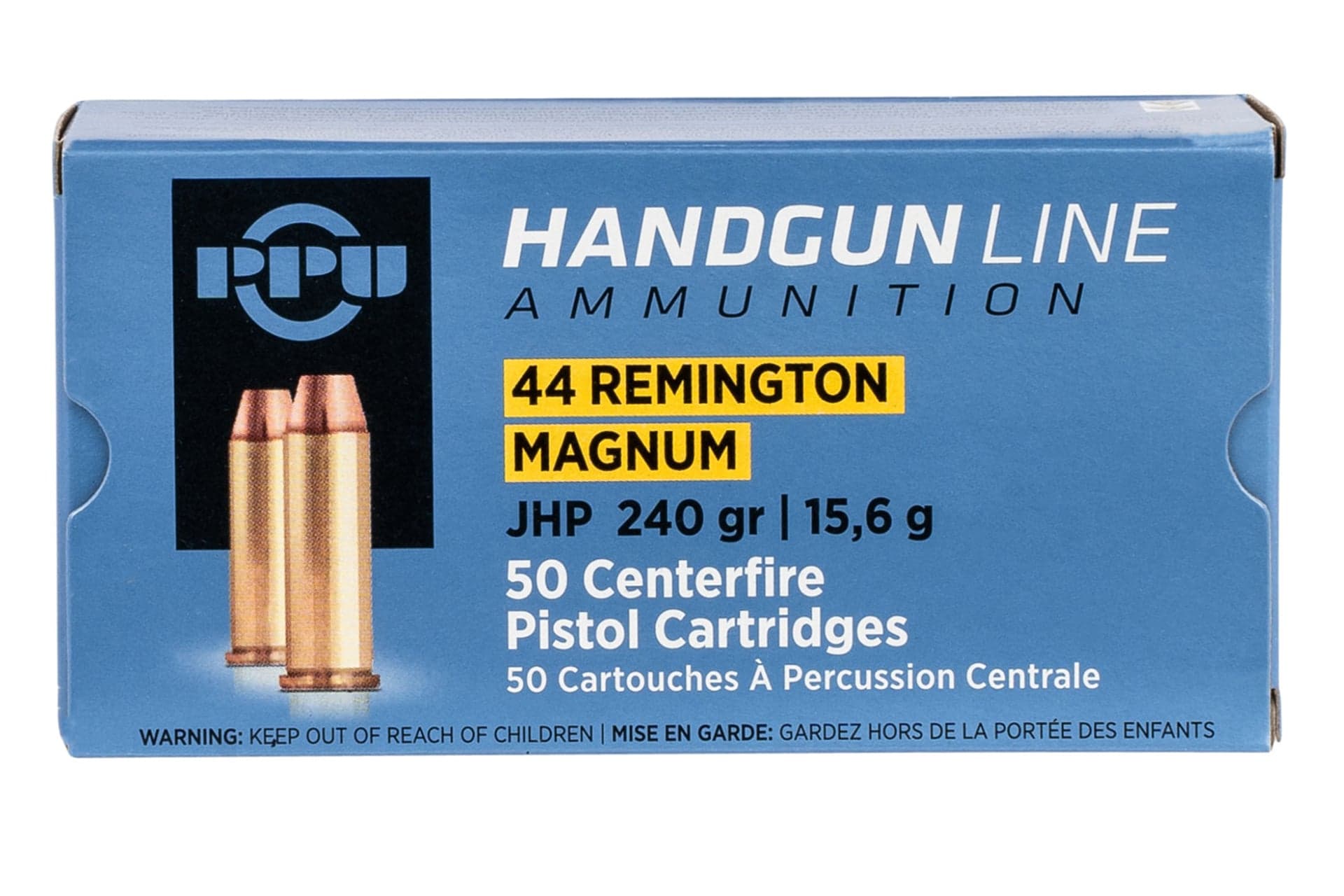 PPU Handgun 44 Rem Mag 240 gr Jacketed Hollow Point (JHP) Handgun Ammo - 50 Rounds