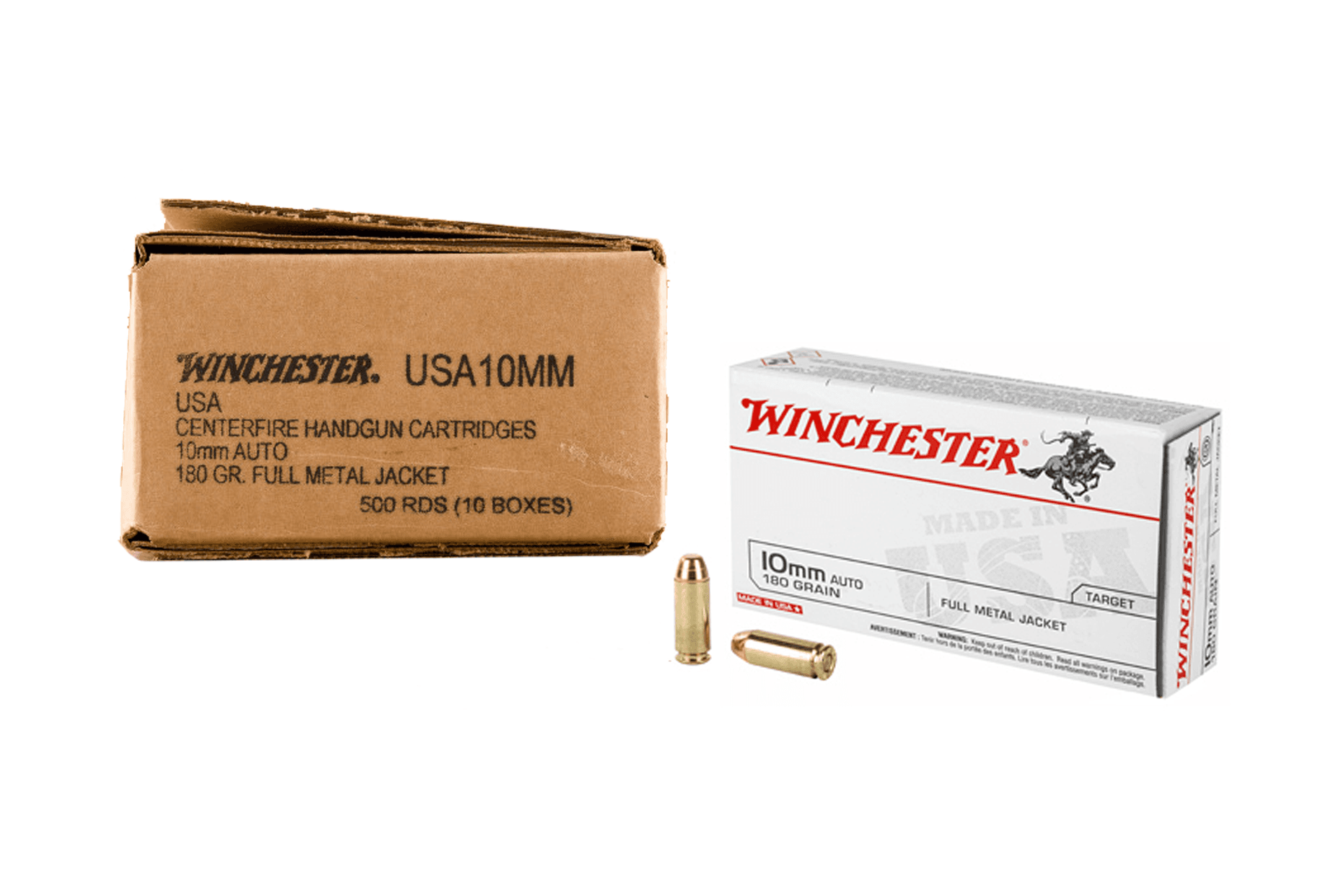 Winchester USA10MM 180 Grain 10mm FMJ Handgun Ammunition - 500 round case