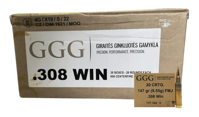 Ggg 308 Winchester Ammo 147 Grain Full Metal Jacket 600 RD Case