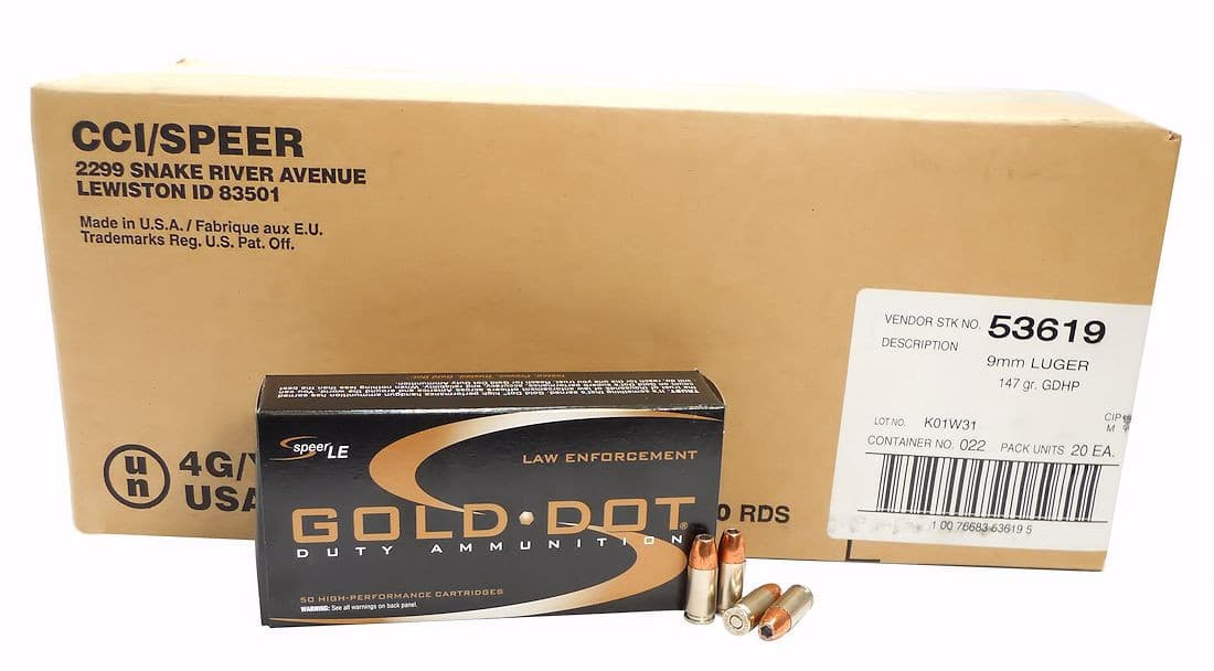 Speer Le Gold Dot 53619 Duty 9mm 147GR Gdhp Ammunition 50RD Box 1
