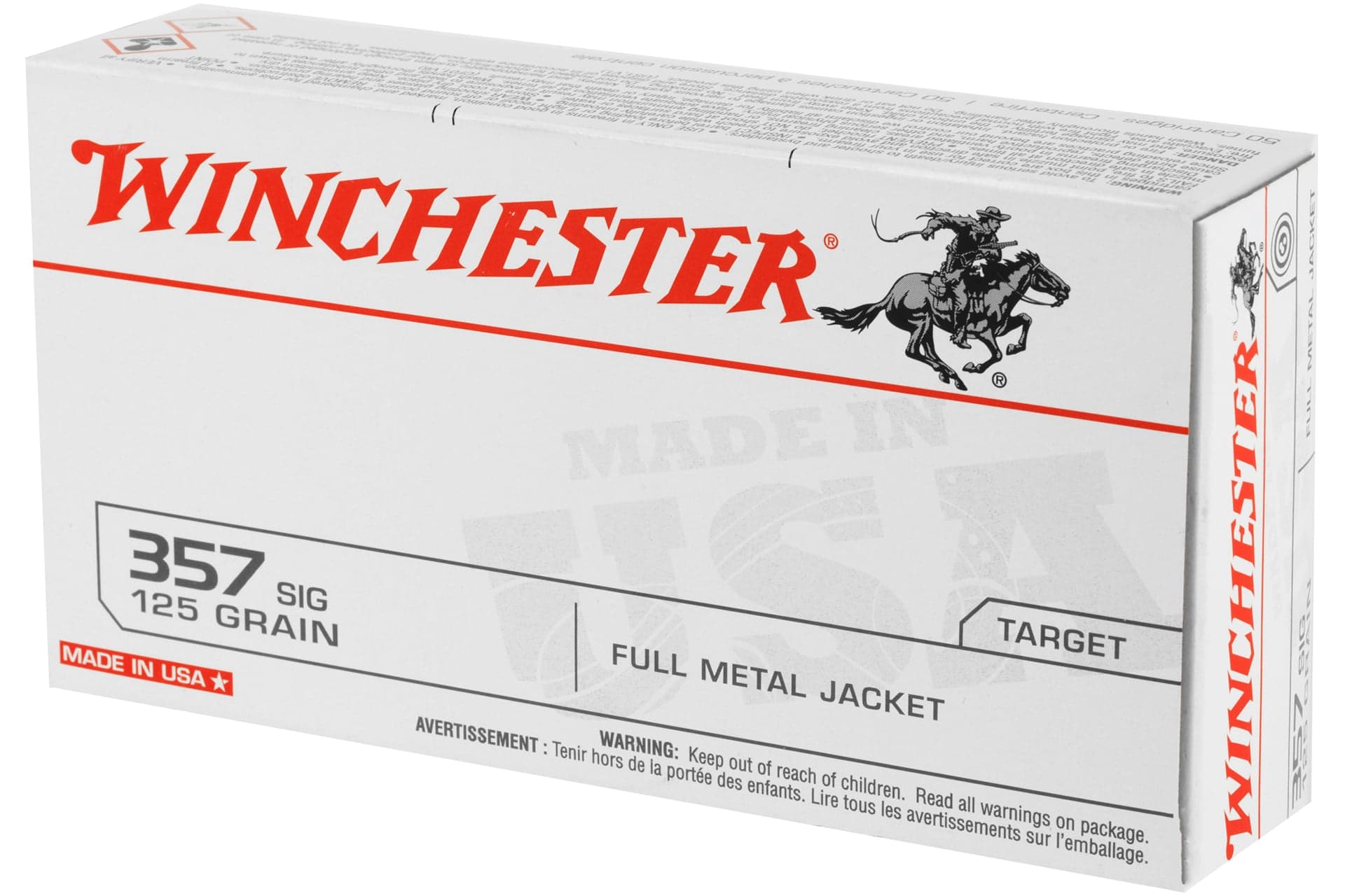 Winchester Ammunition USA 357SIG 125 Grain Full Metal Jacket Handgun Ammo - 50 Rounds