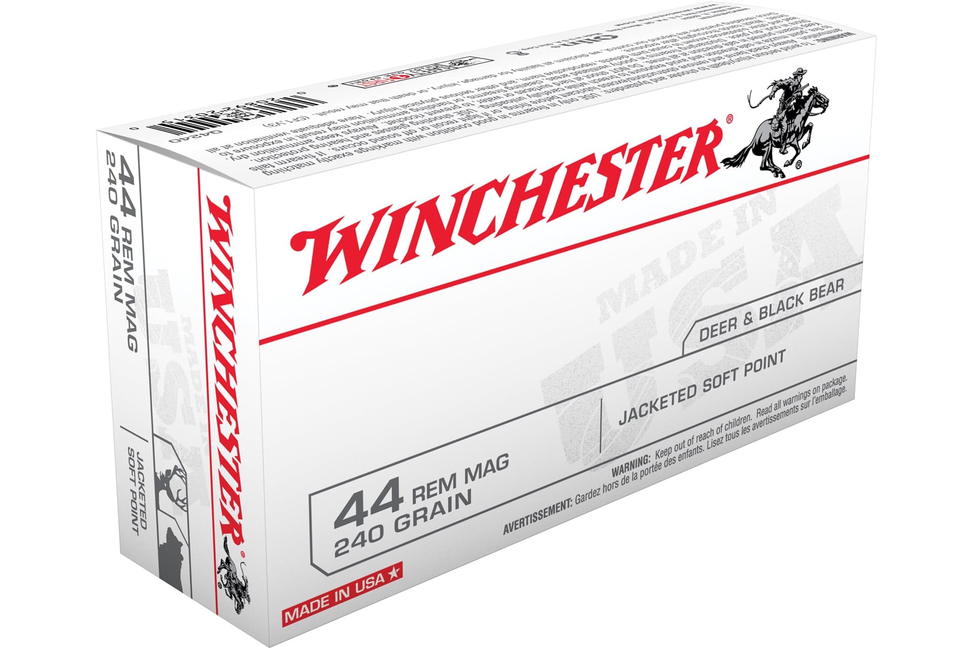 Winchester Ammunition USA 44MAG 240 Grain Jacketed Soft Point Handgun Ammo - 50 Rounds