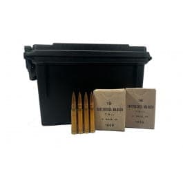 Greece Greek Military Surplus, 8mm Mauser, 198 GR FMJ Ammunition, Brass Cased, Boat Tail, Berdan Primed, Corrosive, Lead Core - 210 Round Can - AM8003-CAN