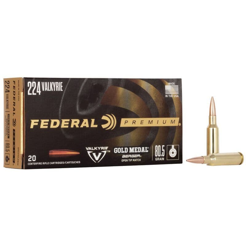 Federal Gold Medal 80.5 gr BBTT .224 Valkyrie Ammo, 20/pack - GM224VLKBH2